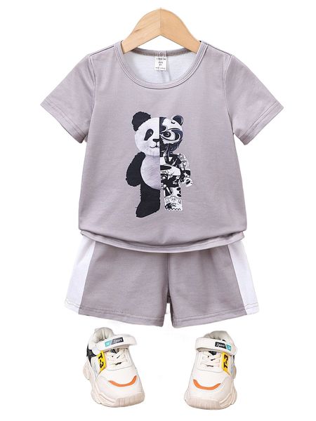 

toddler boys cartoon graphic tee & shorts m2l8#, Black;white