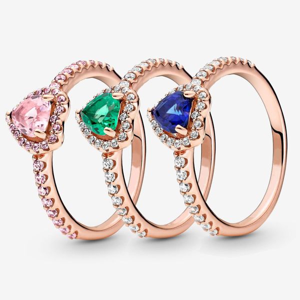 

100% 925 sterling silver sparkling elevated heart ring for women wedding engagement rings fashion jewelry accessories, Slivery;golden