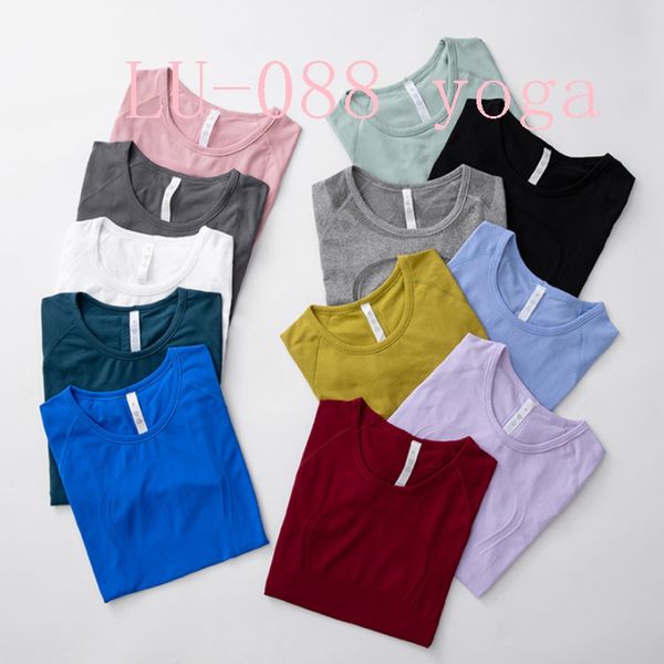 Lu-088 Damen-Yoga-T-Shirts, hochelastisch, atmungsaktiv, Lauf-Oberteil, schnell trocknend, nahtlos, kurzärmelig, für Sport und Radfahren, Fitnessstudio, beste Qualität