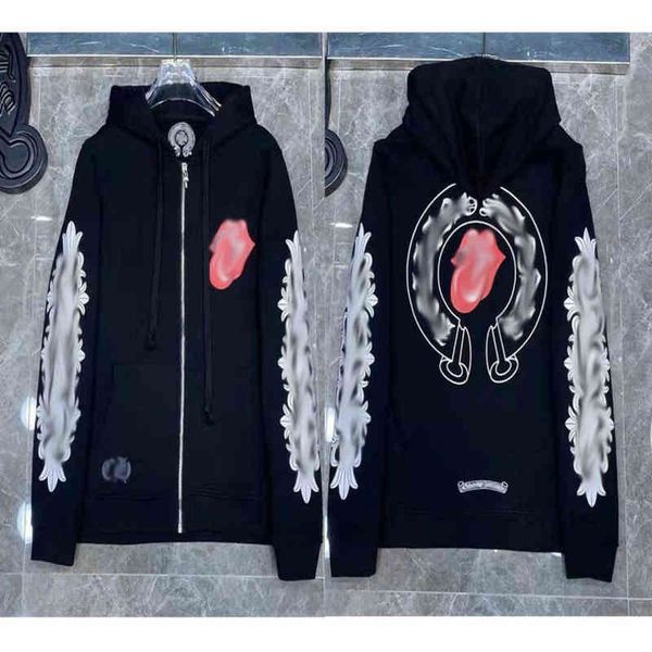 

classic designer fashion hoodies luxury mens zipper ch sweatshirts horseshoe sanskrit cross print pullover hooded sweater women jacket l5ze, Black