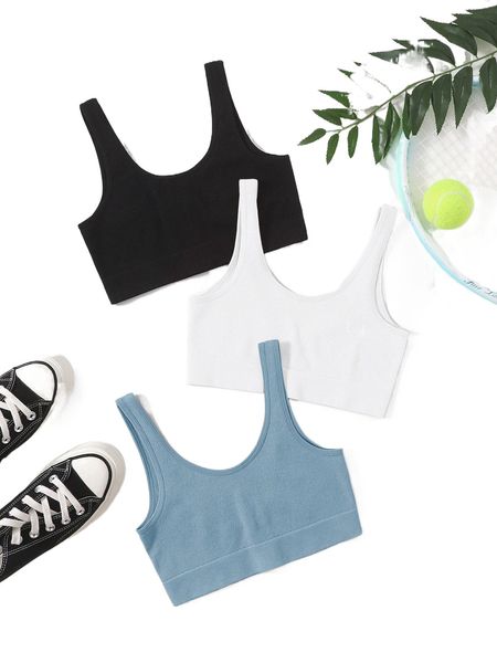 

3pcs medium support solid padding sports bra c9wx#, Gray