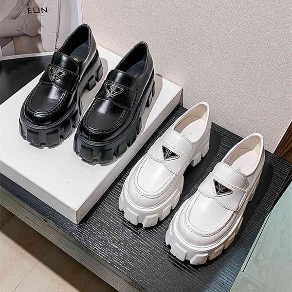

dress shoes p family triangle standard small leather shoes women's thick soled muffin leffer english style one foot single, Black