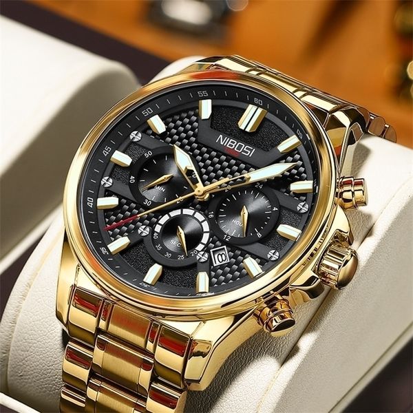 

nibosi fashion gold watch men brand sport watches mens waterproof quartz clock casual military wristwatch relogio masculino 220530, Slivery;brown