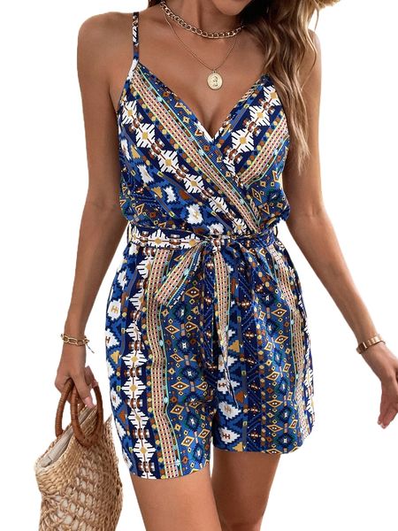 

geo print belted cami jumpsuit b8hn#, Black;white