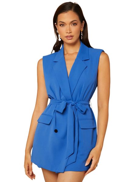 

shoulder pad belted vest blazer f8wq#, White