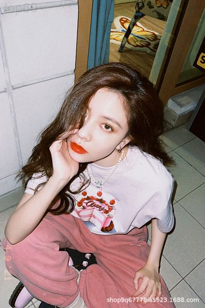 

women's t-shirt designer 2021 spring and summer aw king chest cake printing song yanfei same short sleeve tee t-shirt for men women h4h, White