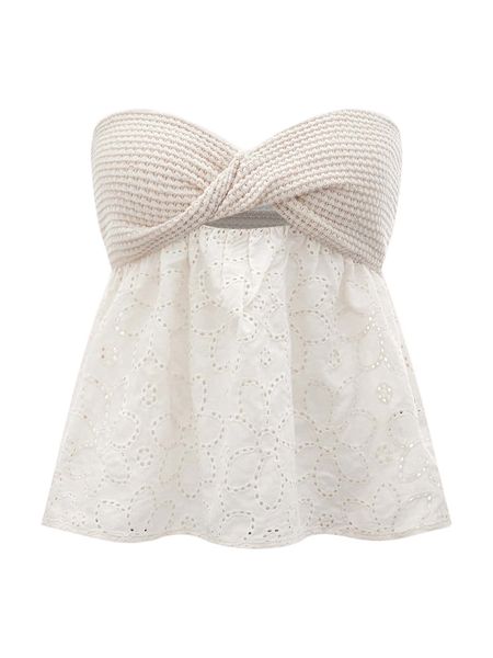 

twist front cutout eyelet embroidery w7o8#, White