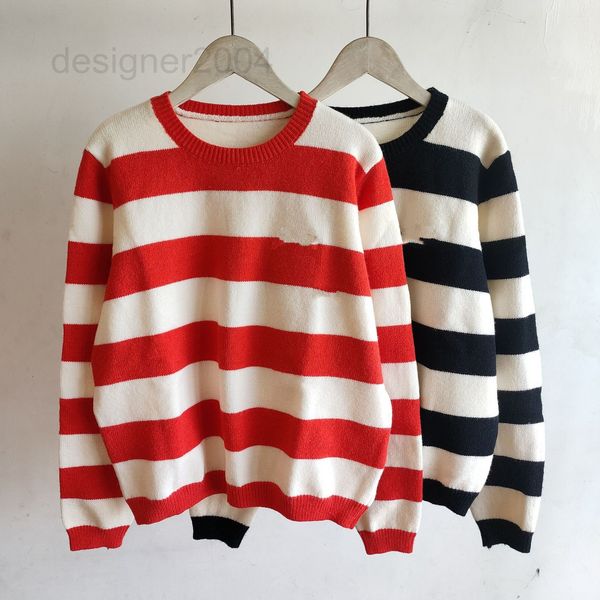 

women's sweaters designer college style 2022 autumn winter women's new wool round neck stripe loose pullover long sleeve sweater 7, White;black