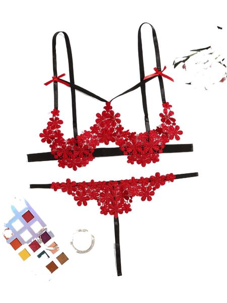 

plus cut-out appliques detail lingerie set 65iz#, Black;white