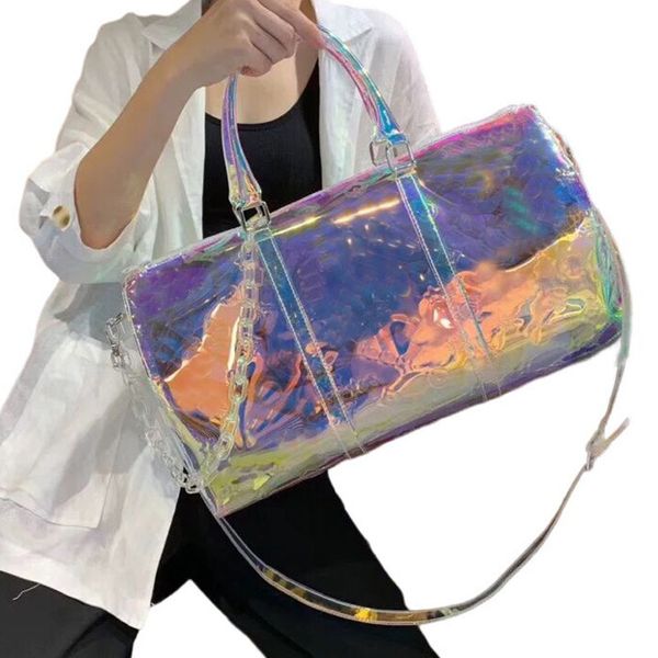 

women dazzle colour transparent tote bag laser embossing water proof travel bag handbag backpack luxury designer large shoulder crossbody pu