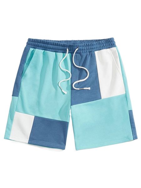 

men color block drawstring waist shorts f2qm#, White;black
