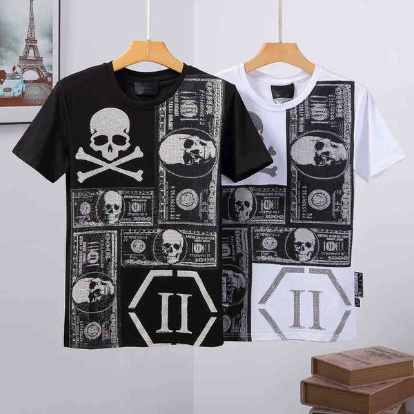

ss fashion designer skull tshirt pp men t shirt phillip plain tshirts round neck embroidery designs couples tee hooody male hooded, White;black