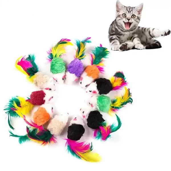 Simpatico mini morbido pile finto topo gatto giocattoli piuma colorata divertente giocare giocattoli di addestramento per gatti gattino cucciolo forniture per animali sxjul28
