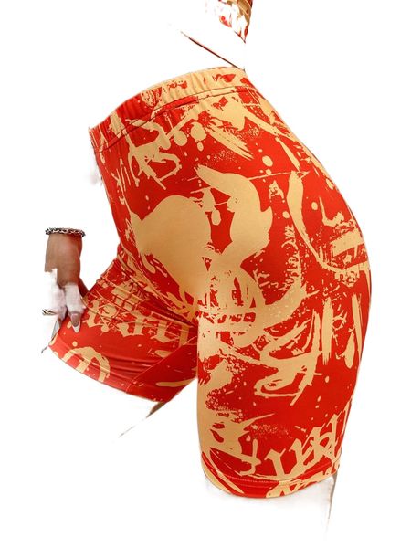 

allover print high waist biker shorts 97sc#, White;black