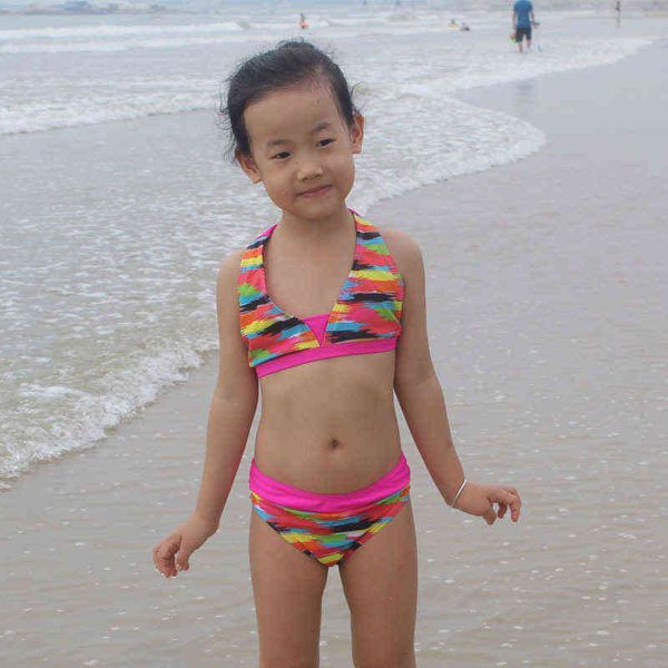 

swimsuit girls bikini color printed children's split swimsuit, White;black