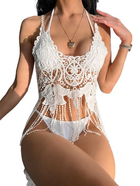 

guipure lace hollow out cover up without bikini set a1up#, White;black