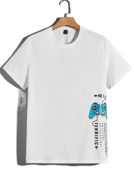 

men slogan & game console print tee h5pi#, White;black