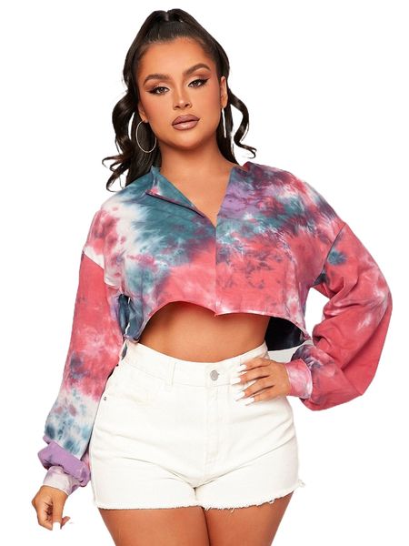 

sxy notched neck rolled hem tie dye crop p55t#, White