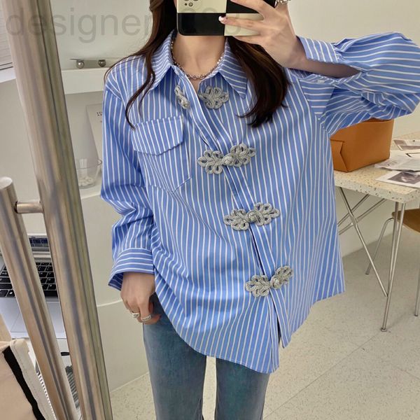 

women's blouses & shirts designer sp original and design sense disc button striped shirt women's spring blue long sleeve loose h1s, White