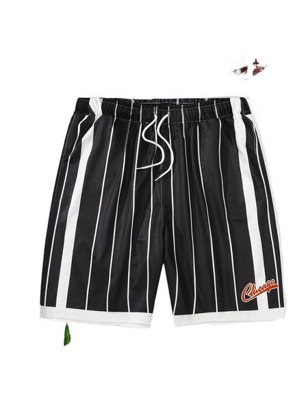

men striped & letter graphic drawstring waist shorts t9xx#, White;black