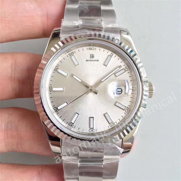 

watch st9 steel u1/factory silver dial datejust fluted bezel 41mm 116333 126334 automatic mechianical strap sapphire glass movement mens wri, Slivery;brown