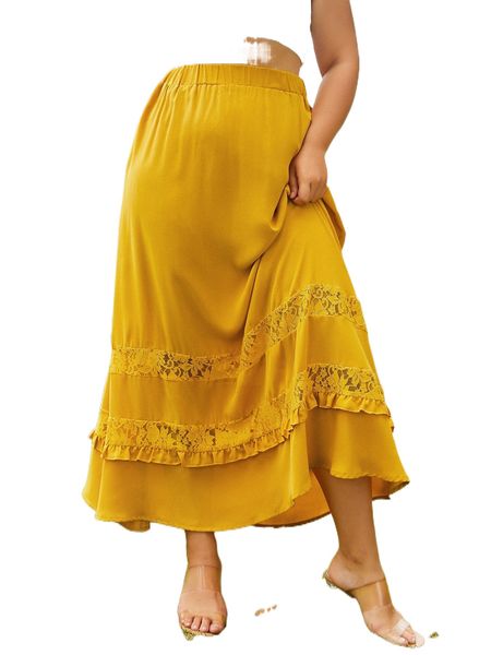 

sbetro plus contrast lace frill trim skirt m1wx#, Black