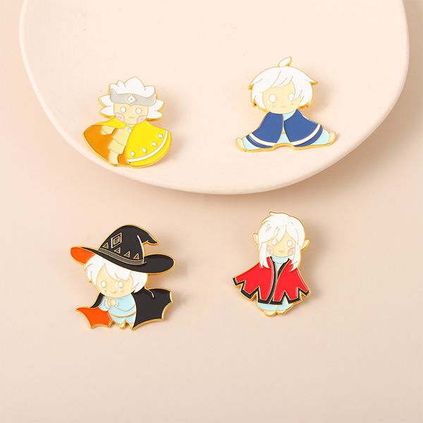 

japanese animation boys' cape white hair yellow black red cape enamel brooch cute cartoon brooch, Gray