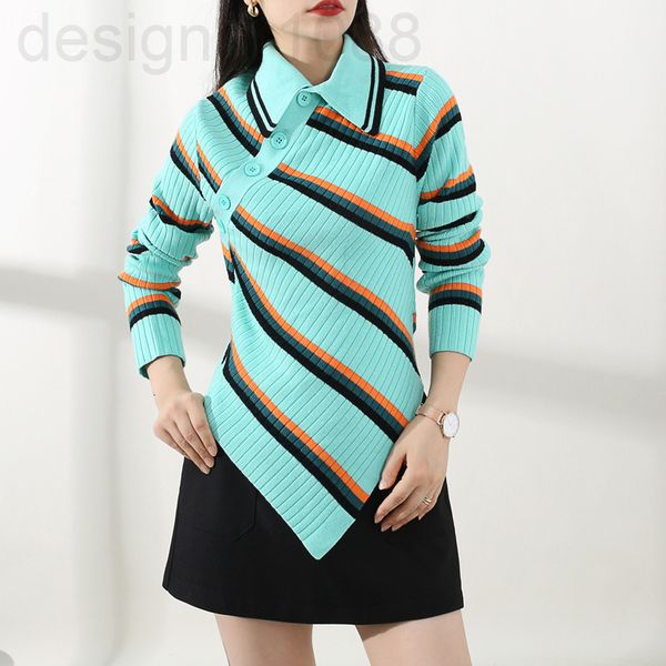 

women's knits & tees designer []hong kong style design sense irregular foreign lapel diagonal stripe sweater autumn and winter blouse w, White