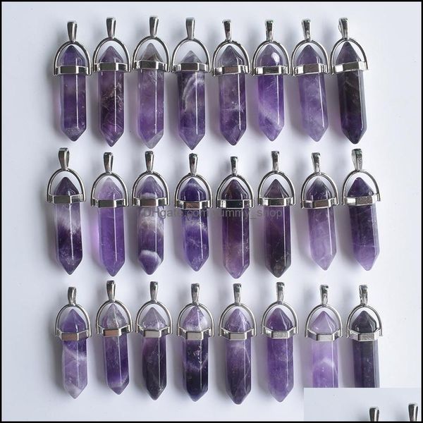 

charms jewelry findings components natural stone amethyst hexagonal healing reiki point crystal pendants for making diy necklace earrings, Bronze;silver