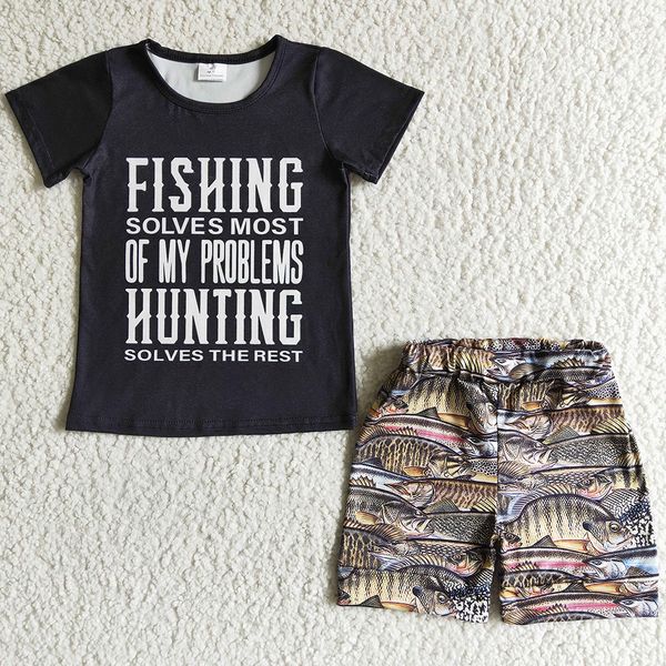 

wholesale kids designer clothes boys set summer baby boy boutique clothing outfits short sleeve shorts fish print cute fashion kid children, White