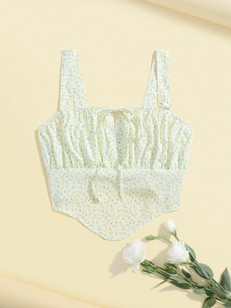 

x viktoriiavkart ditsy floral print tie front asymmetrical hem tank h37g#, White