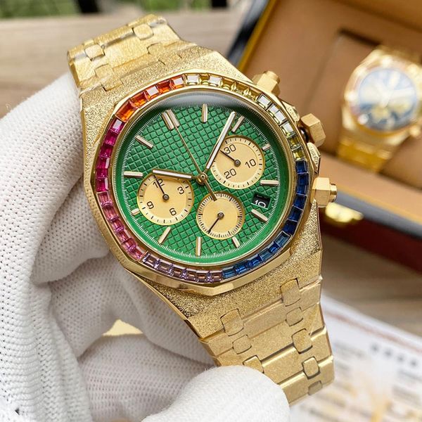 Color Diamond Herrenuhr, Quarzwerk, Uhren, 41 mm, Business-Armbanduhren, Montre de Luxe, spezielles Edelstahlarmband
