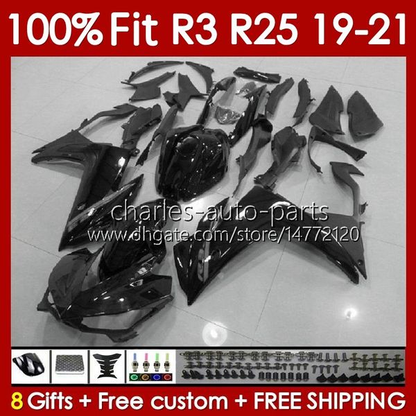 OEM Black Stock New Fairings para YAMAHA YZF R 3 25 YZFR3 YZFR25 2019 2020 2021 Corpo 141No.78 100% Fit YZF-R3 YZF-R25 2019-2021 Quadro R3 R25 19 20 21 Kit de carroceria de molde de injeção