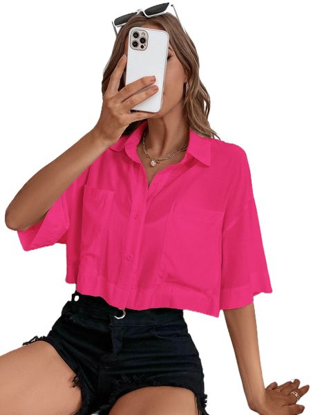 

drop shoulder patch pocket blouse q9jp#, White