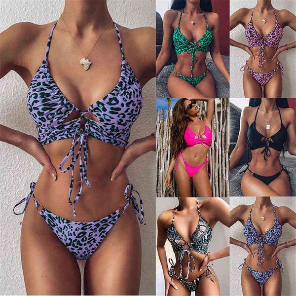 

designer women's swimsuit bikini 2022 beach europe and america bikini solid color split swimsuit women's leopard print neck, White;black