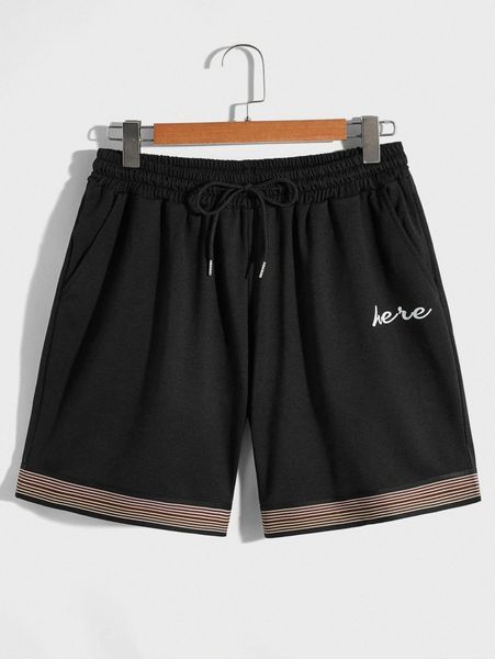 

men letter graphic striped hem drawstring waist shorts c5uc#, White;black