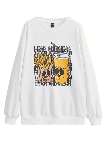 

x brainworms letter & cartoon graphic drop shoulder sweatshirt 87yc#, Black