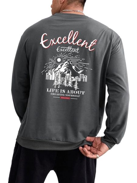 

men slogan & eagle print pullover 86pe#, Black