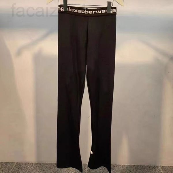 

women's pants & capris designer []2021 spring and summer female king aw letter printing elastic waist black slim micro horn leisure pan, Black;white