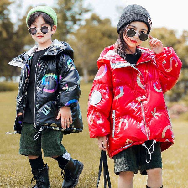 

2021 fashion foreign children down jacket new children warm cotton padded jacket high school children colorful hooded do j220718, Blue;gray