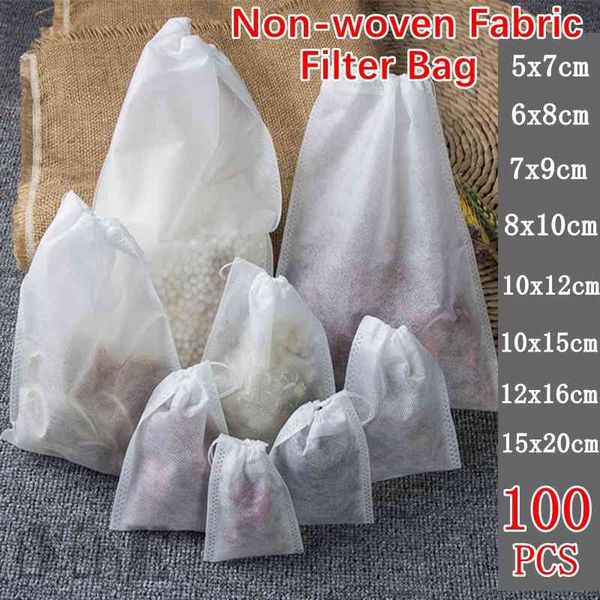 Bustine di tè in tessuto non tessuto per uso alimentare Filtro da 100 pezzi per infusore di spezie con sacchetti di filtri con sigillo di guarigione
