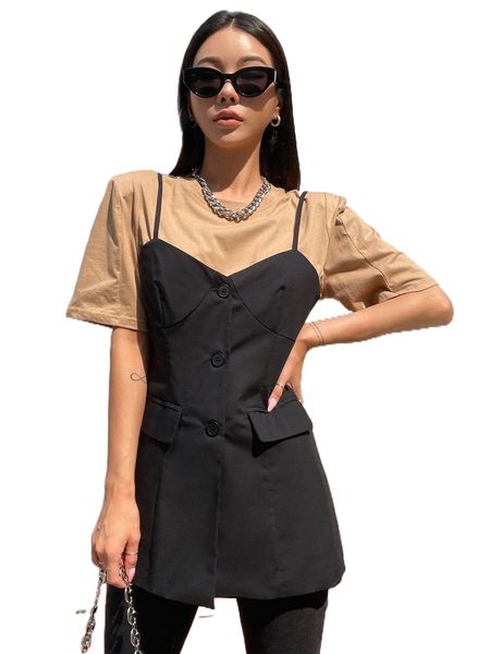 

dazy flap detail button front cami without tee d1s5#, White