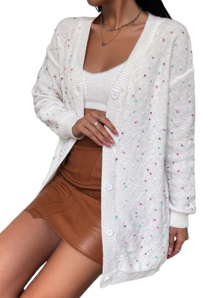 

pom pom detail drop shoulder cardigan g9fl#, White;black