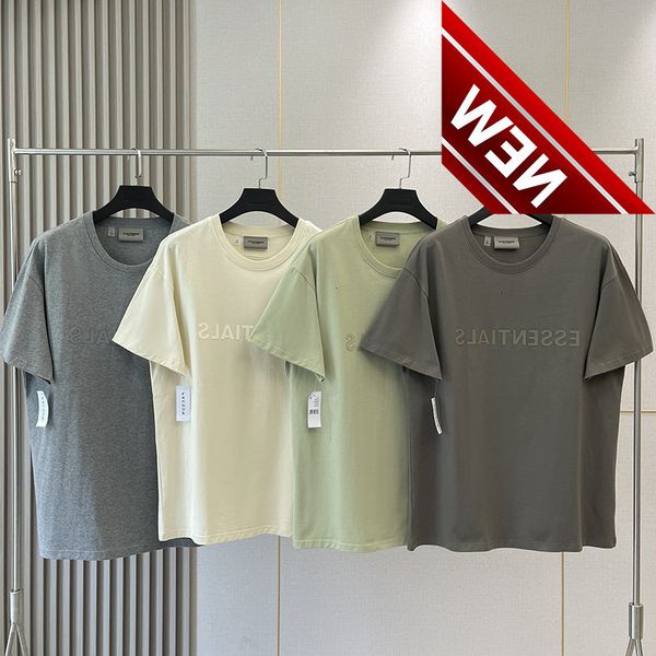 

essentials double line new high street loose short sleeve three-dimensional silicone fog trend t-shirt men and women, White;black