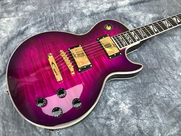 

custom electric guitar,neck and body flame maple, purple binding guitar oem