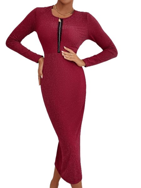 

lace panel split back glitter bodycon dress a7oj#, Black;gray