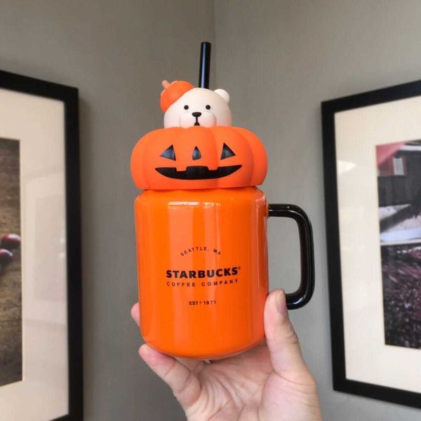 

2020 starbucks cup halloween pumpkin mason ceramic straw cup water cup 435ml