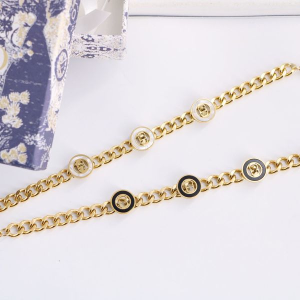 

2022 new jewelry accessories house white black fritillaria inlaid with hollow circle splicing thick chain titanium steel fashion bracelet