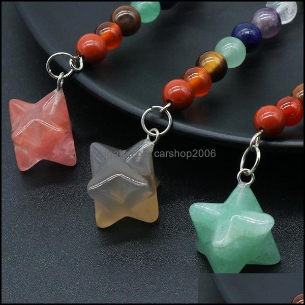 

key rings healing reiki chakra carved hexagram natural stone pendant keychain crystal chakras quartz chains jewelry acce dhseller2010 dhrey, Slivery;golden