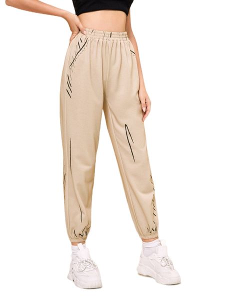 

x mina graphic print elastic waist sweatpants l16z#, Black;white